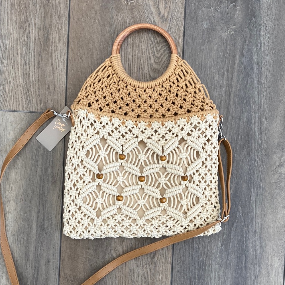 Chic Crochet Beige and Cream Handbag